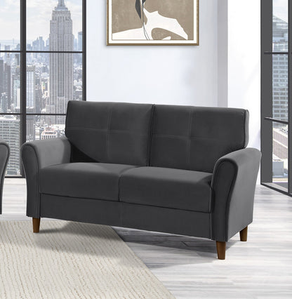 Velmira™ Gray Velvet Loveseat – Tufted Plush 2-Seater with Solid Wood Frame for Contemporary Living