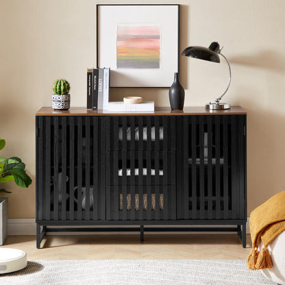 Midvyn Hybrid Dresser – 3 Drawers + 4 Shelves with Slatted Doors
