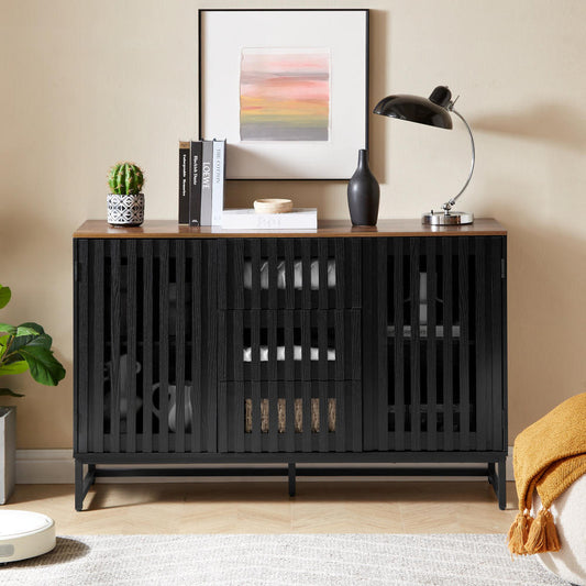 Midvyn Hybrid Dresser – 3 Drawers + 4 Shelves with Slatted Doors