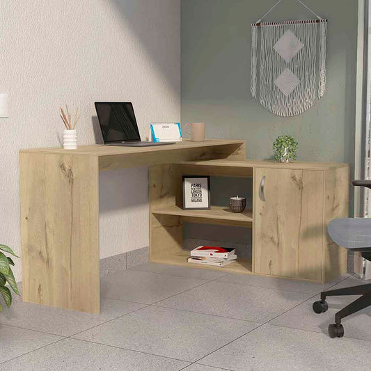 Dallas L-Desk – Corner Office Desk with Storage Shelves and Cabinet Door