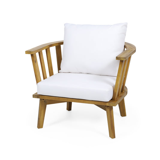 Alto Outdoor Club Chair – White Cushions with Curved Acacia Wood Frame