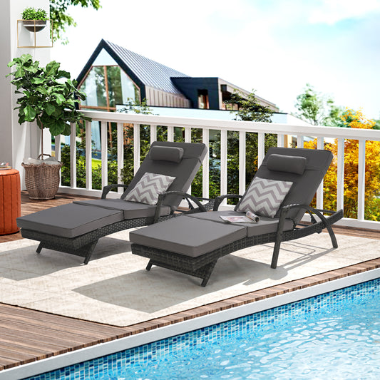 Zelro Wicker Recliner Duo – Cushioned Sun Loungers with 150° Adjustable Back (Set of 2)