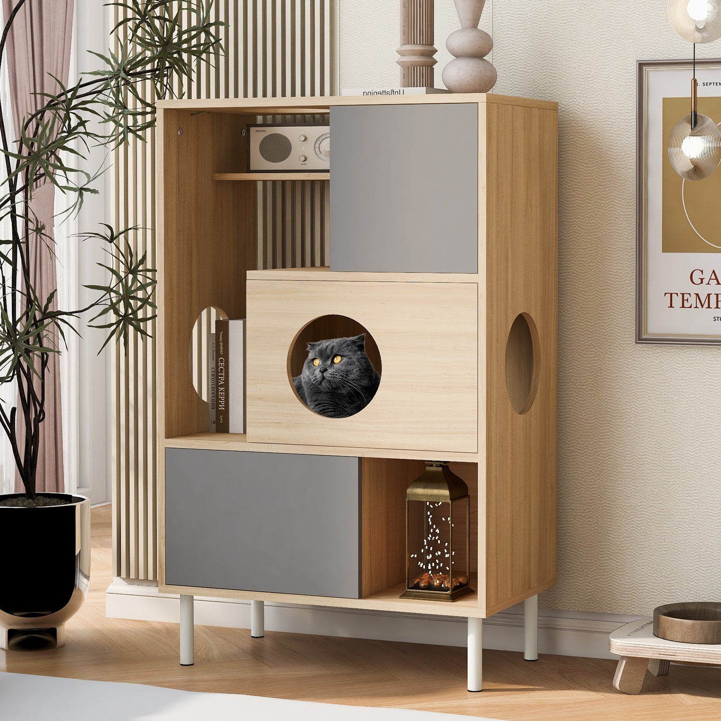 Nuvio Cat Bookcase Tower – Modern Tree - Shelf Combo with Storage & Climbing Platforms - JUSTLIVE NESTJUSTLIVE NEST