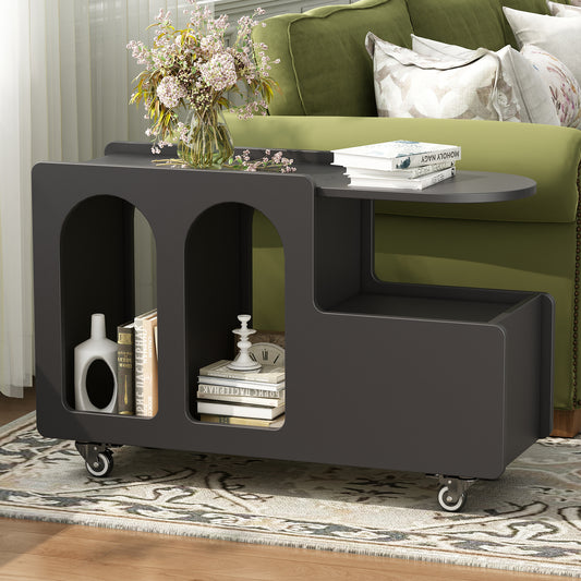 Movira Side Table – Cream Style with Drawer & Wheels