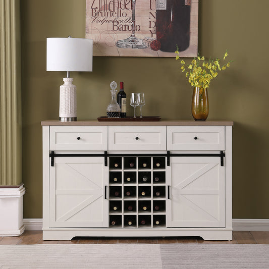 Barnessa Bar Cabinet – Antique White Wine & Coffee Sideboard with Sliding Door