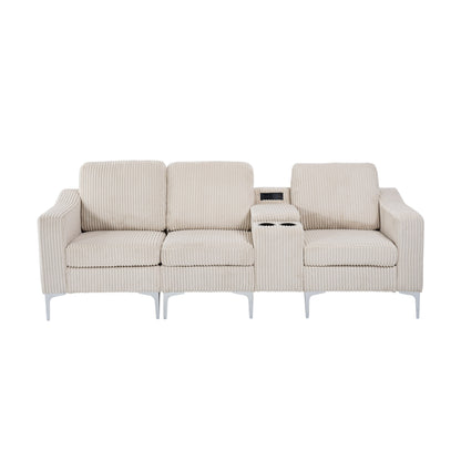 3-Seat Comfort Lounge – Plush Sofa with Integrated Features (Beige)