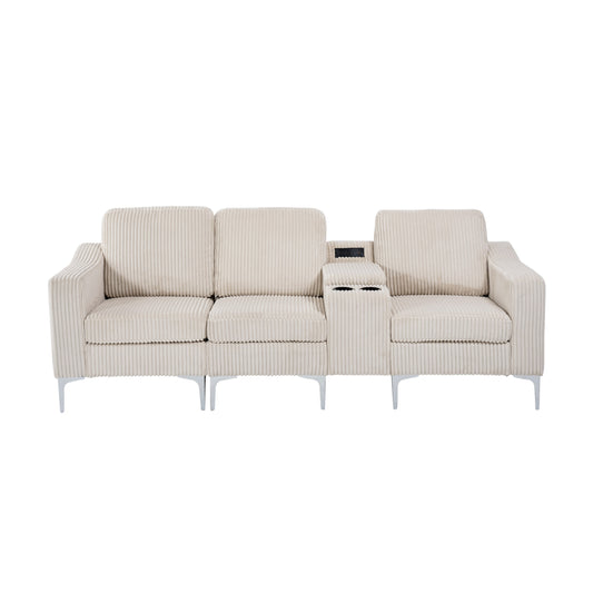 3-Seat Comfort Lounge – Plush Sofa with Integrated Features (Beige)