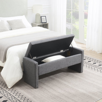 Avin Storage Bench – Dark Gray Linen Upholstery, Modern Hidden Bed-End Seat