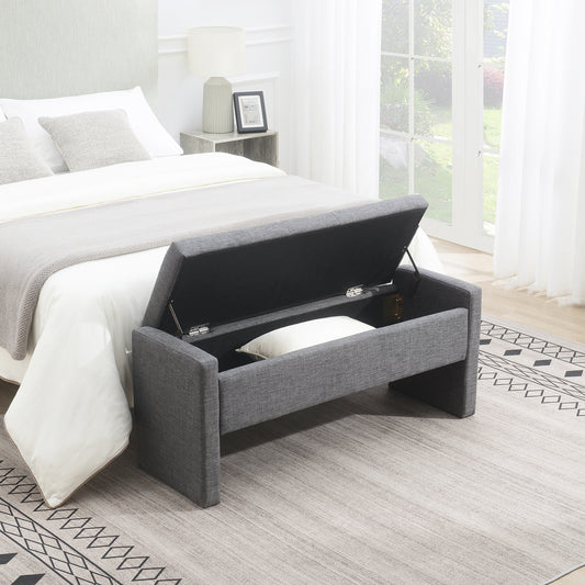 Avin Storage Bench – Dark Gray Linen Upholstery, Modern Hidden Bed-End Seat