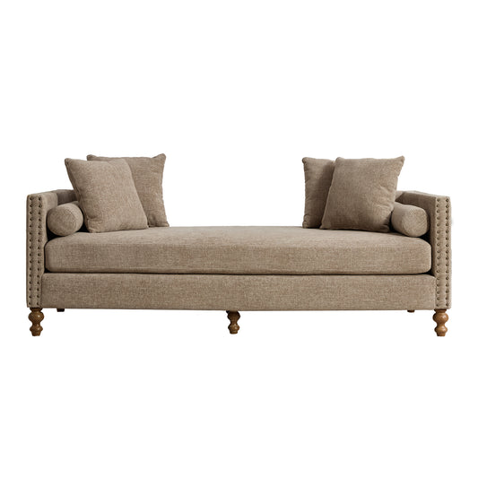 Arvielle Chaise – Mochaweave Upholstery, Nailtrim Accents, RestoraBase Frame