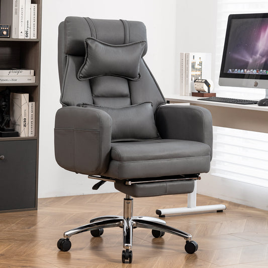 Techrest Ergo Chair – Dark Grey High-Back PU Office Chair with 155° Recline & Lumbar Support