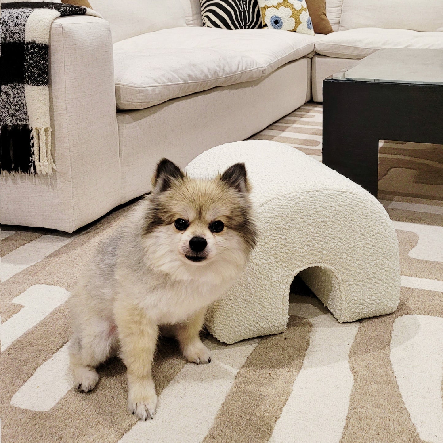 Archloft Ottoman – IvoryBouclé Cover, CurveNest Base
