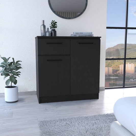 Lorne Noir Combo – 2-Door Black Cabinet with Single Drawer, Entry or Bedroom Use