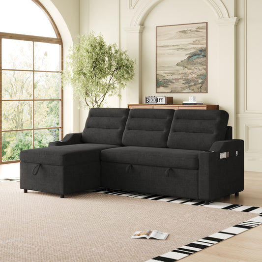 83.5' Smart Comfort Sleeper – Convertible Lounge Sofa with Hidden Storage & Integrated Relax Features