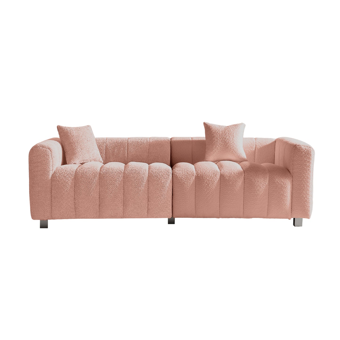 3-Seat Sculpted Lounge – Plush Designer Sofa with Sleek Metal Base & Accent Pillow