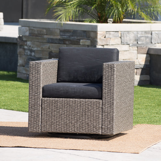 Puerta Swivel Chair MP1 – Wicker Patio Chair with Cushions (Mix Black / Dark Gray)