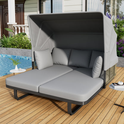 Solvara 57" Rattan Daybed – Gray Outdoor Sunbed with Detachable Pillows for Garden or Balcony