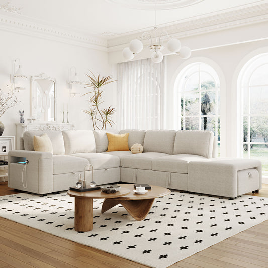 TechLounger™ Nova Edition – Multi-Function Comfort Sofa with Hidden Perks(Beige)