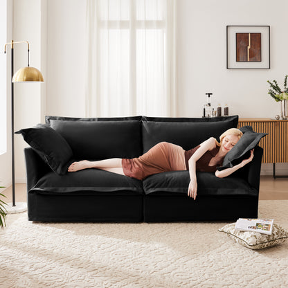 Duo Slip Lounge – Black Chenille 2-Seat Deep Sofa with Removable Cover & Plush Cushion