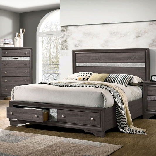 Stravelle Queen Bed – Gray Panel Headboard with Storage Drawers