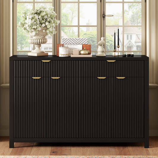 Wavelle Grand Sideboard – 2 Drawers + 4 Doors, Wave Pattern with Arc Pulls, Scandinavian Style