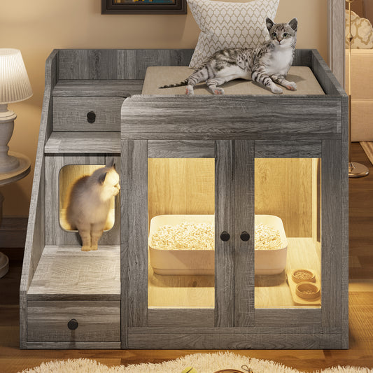 Nuvio LED Cat Litter Cabinet – Hidden Enclosure with Dual Drawers & Side Table Design - JUSTLIVE NESTJUSTLIVE NEST