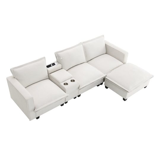 JUSTLIVE NEST® Celvara CloudTech Sofa – Modern Chenille Sectional with Console, USB, Reading Light & Cup Holders (109"x57")