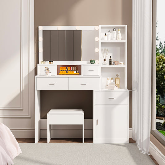 Velora Prep Suite – White Vanity with Mirror Pad, Blow Dryer Hook & Drawer Storage