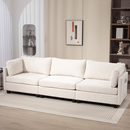 JUSTLIVE ‘Comfina Luxe” XXXL Sofa – Chenille Fabric | Deep 3-Seat + Ultra-Soft Cushions + Side Pocket