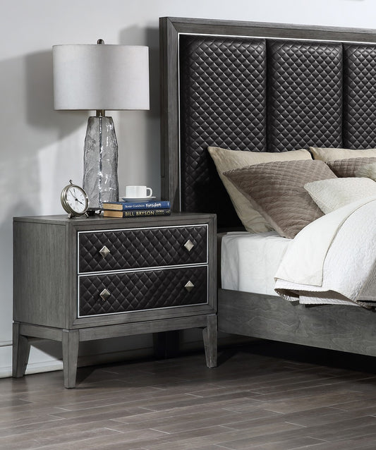 Glistra Luxe Chest – Gray Faux Leather Upholstered 2-Drawer Nightstand with Modern Styling