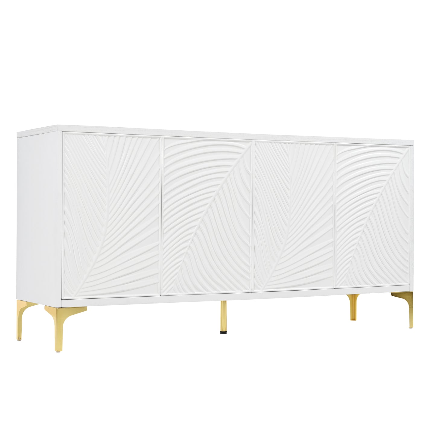Lexvia Sideboard – White 4-Door Textured Storage Cabinet with Adjustable Shelves