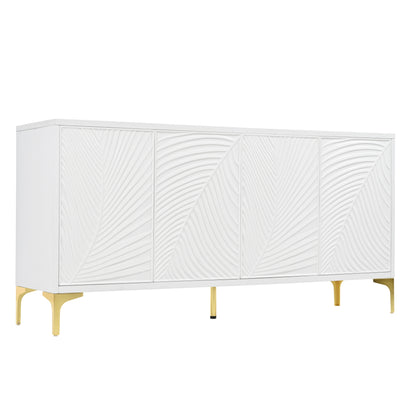 Lexvia Sideboard – White 4-Door Textured Storage Cabinet with Adjustable Shelves
