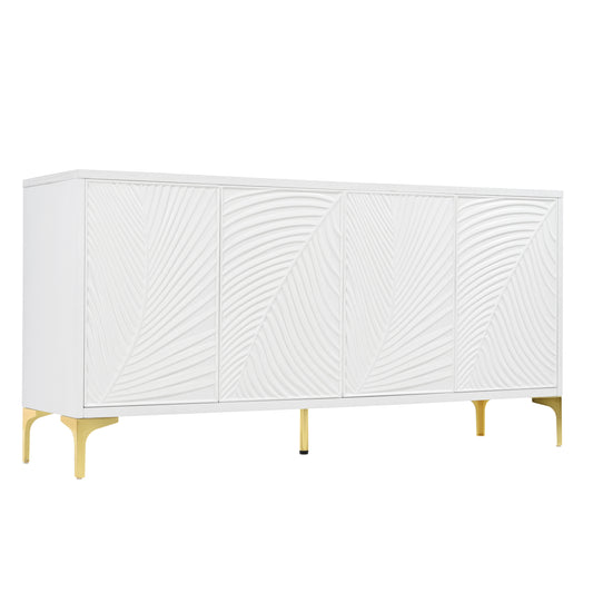 Lexvia Sideboard – White 4-Door Textured Storage Cabinet with Adjustable Shelves