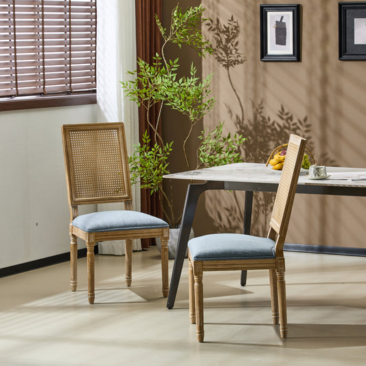 Laurel Dining Chairs – 2 French Style Cane Back Chairs with Rustic Finish