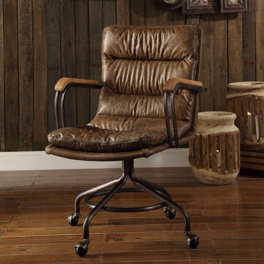 Heritage Swivel Chair – Vintage Whiskey Faux Leather Chair with Casters