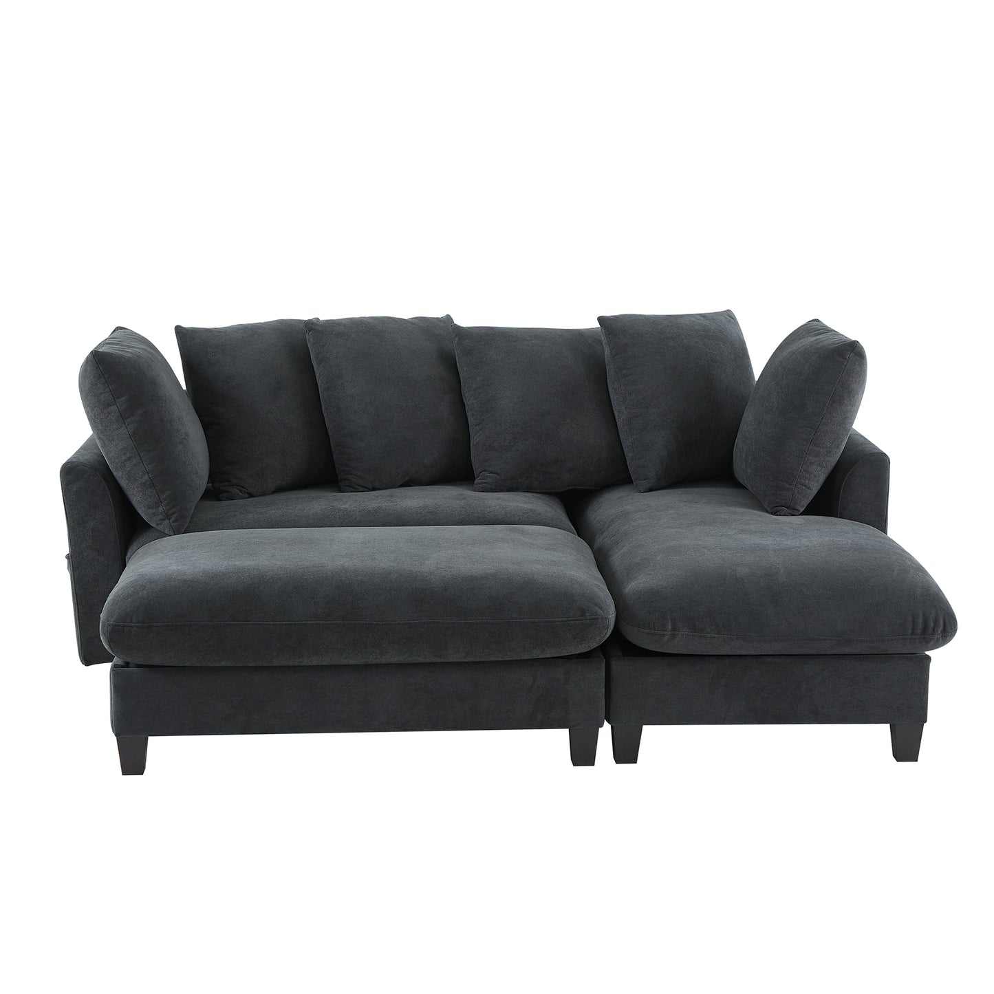 JUSTLIVE NEST® Nuvira Storage Sectional – Black Upholstered L-Shaped Sofa with Movable Ottoman & 6 Throw Pillows (83")