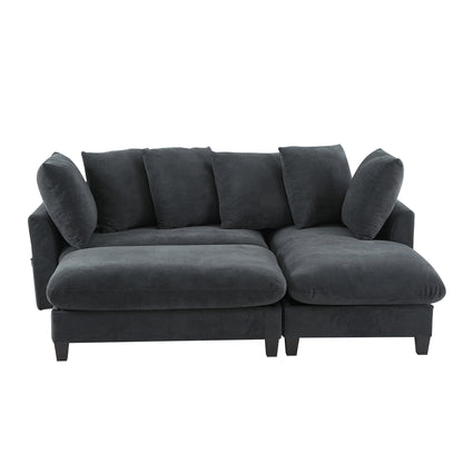 JUSTLIVE NEST® Nuvira Storage Sectional – Black Upholstered L-Shaped Sofa with Movable Ottoman & 6 Throw Pillows (83")