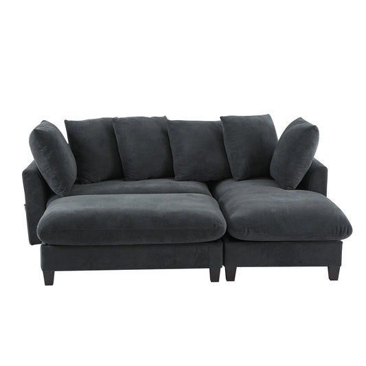 JUSTLIVE NEST® Nuvira Storage Sectional – Black Upholstered L-Shaped Sofa with Movable Ottoman & 6 Throw Pillows (83")