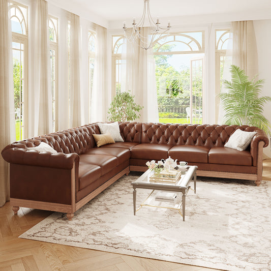 JUSTLIVE NEST® Mirod Retro Sectional – Oversized Sofa with Wooden Legs & Lounge Comfort for Living Room