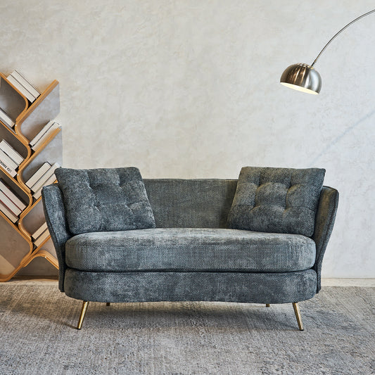 Gildora™ Grey Upholstered Loveseat Chair – Compact 2-Seater with Gold Metal Legs for Stylish Small Spaces