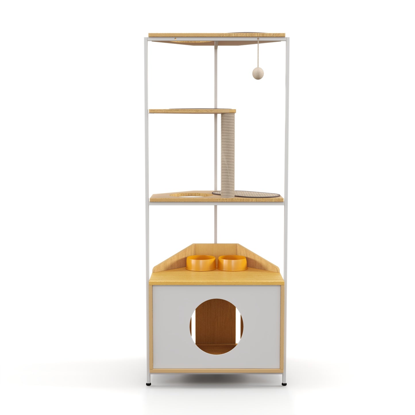Vero Corner Cat Tower – Multi - Level Cat Condo with Scratching Post, Feeder & Climbing Ledges - JUSTLIVE NESTJUSTLIVE NEST