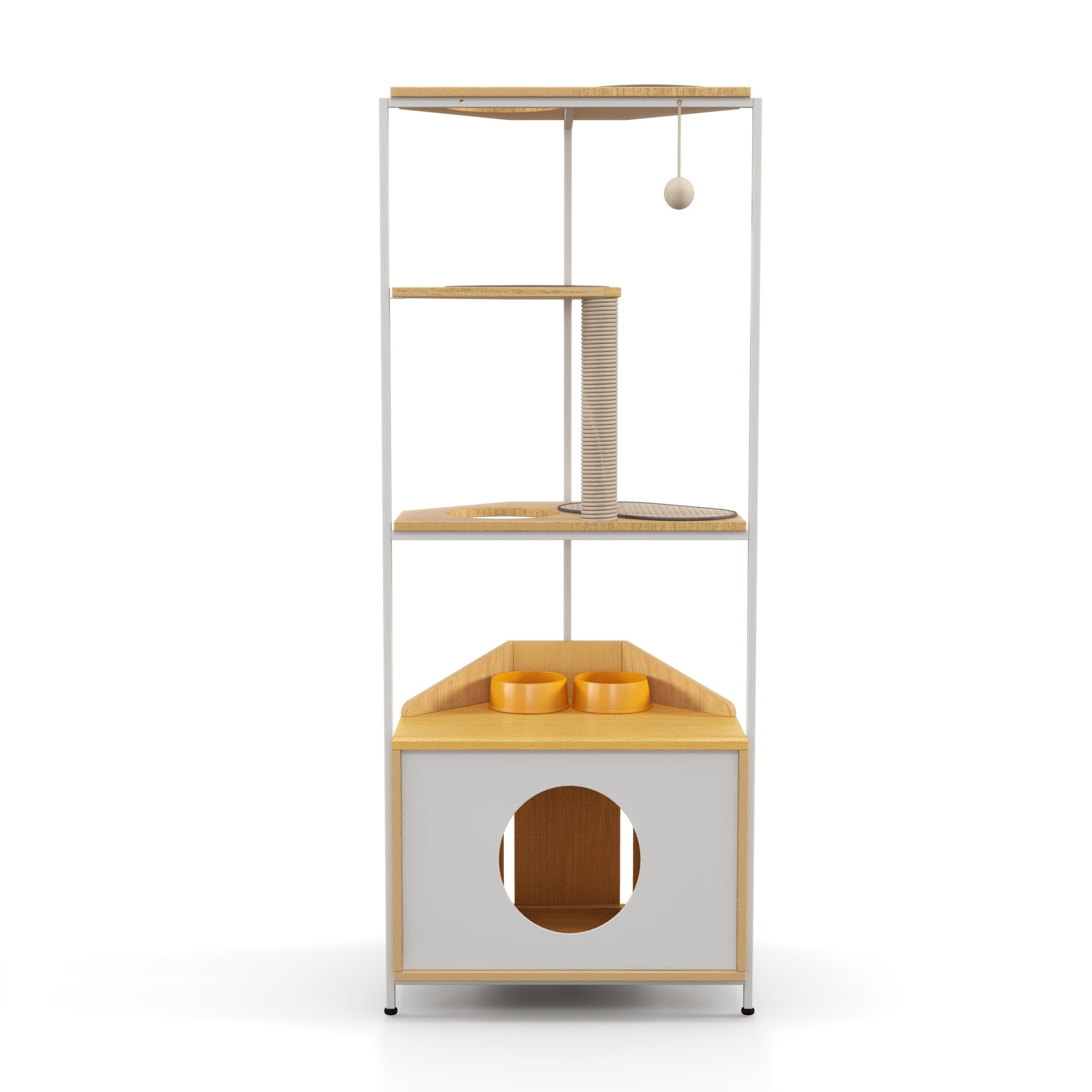 Vero Corner Cat Tower – Multi - Level Cat Condo with Scratching Post, Feeder & Climbing Ledges - JUSTLIVE NESTJUSTLIVE NEST