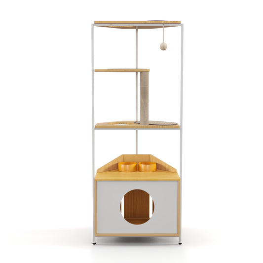 Vero Corner Cat Tower – Multi - Level Cat Condo with Scratching Post, Feeder & Climbing Ledges - JUSTLIVE NESTJUSTLIVE NEST