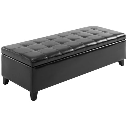 Orvin Bench – Jet Black Faux Leather with Lift-Top Storage