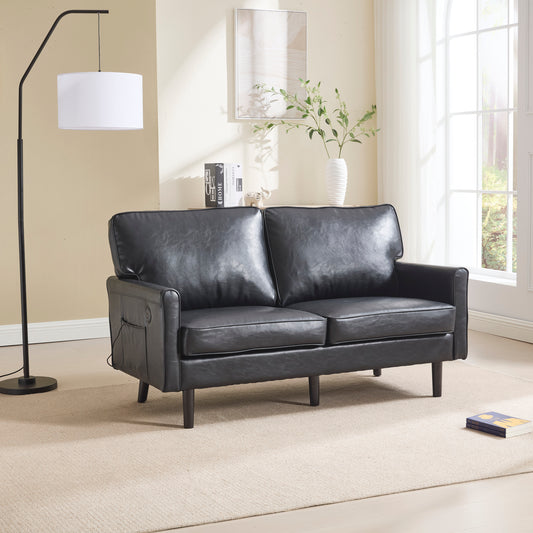 The Coolmore Haven Noir – Stylish Black PU Sofa with USB & Removable Pillow Covers