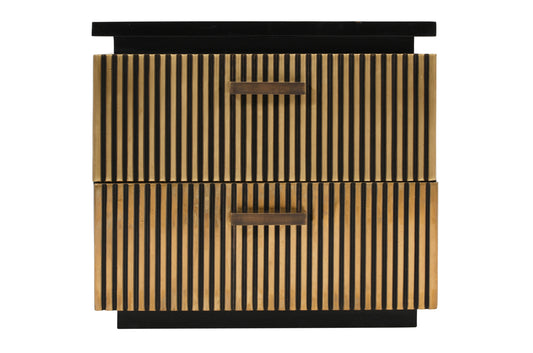 Velden Brass Chest – Mango Wood 2-Drawer Nightstand with Brass Accents