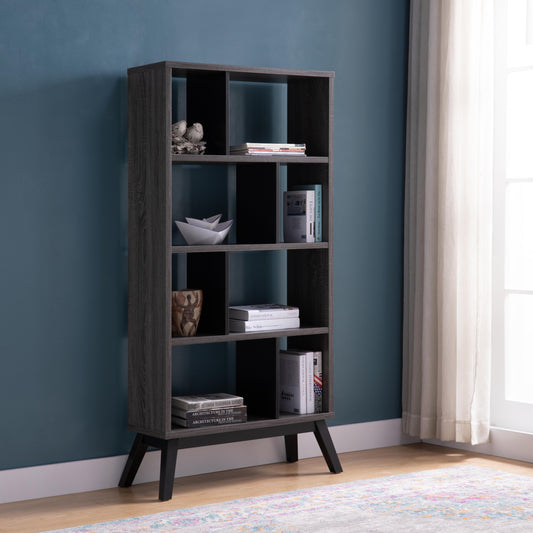 Midvyn 4-Tier Shelf – Distressed Gray Mid-Century Modern Bookcase