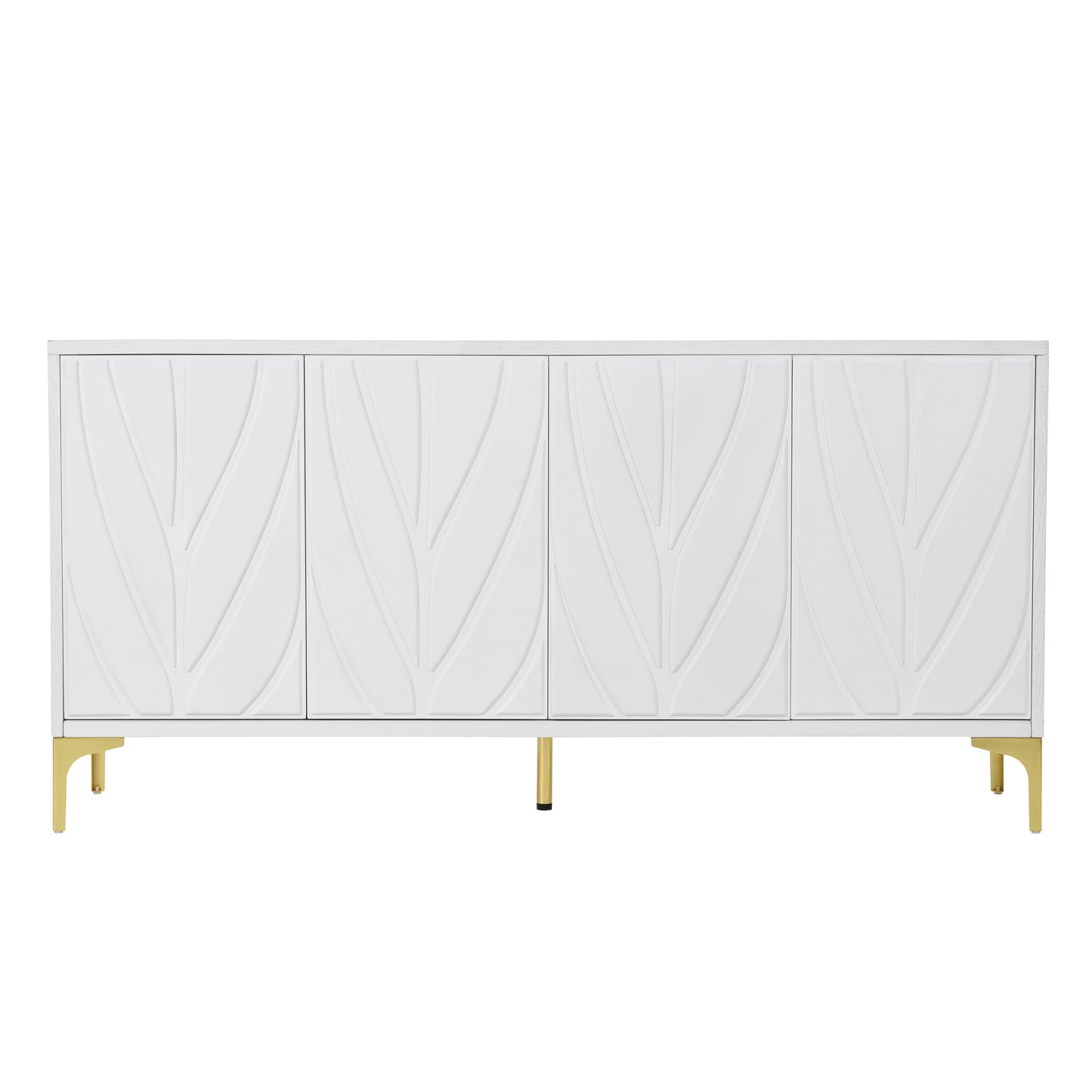 Carva Sideboard – 4-Door White Cabinet with Carved Handleless Front and Push-to-Open Design