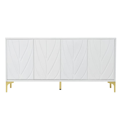 Carva Sideboard – 4-Door White Cabinet with Carved Handleless Front and Push-to-Open Design