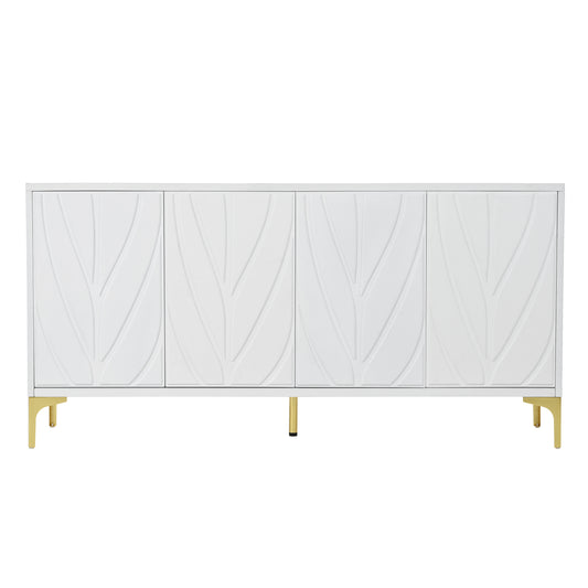 Carva Sideboard – 4-Door White Cabinet with Carved Handleless Front and Push-to-Open Design